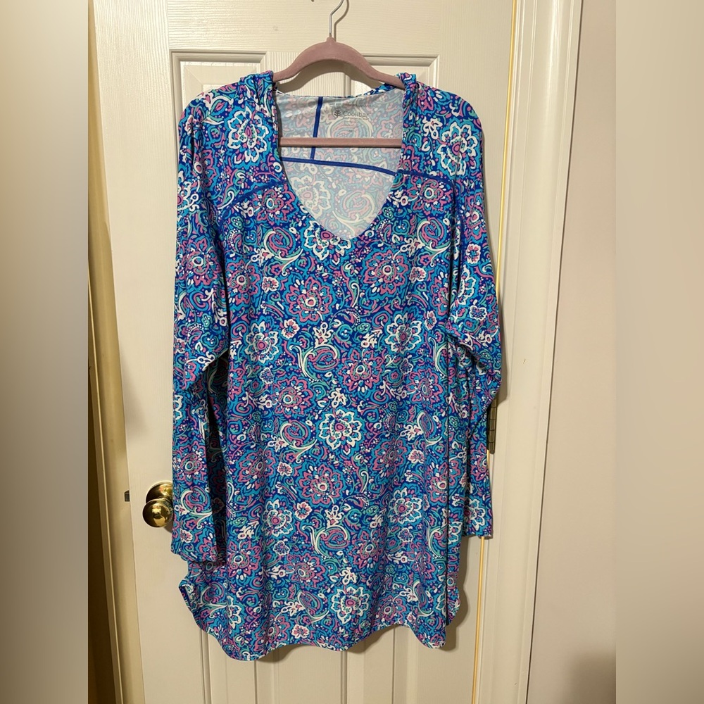 Coolibar Paisley Print Hooded Coverup Dress EUC